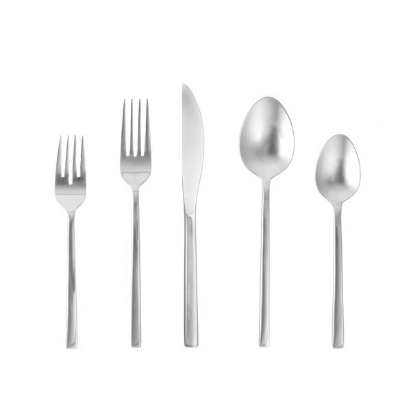 Fortessa Arezzo 18/10 Stainless Steel Flatware, 5 Piece Place Setting, Service for 1, Brushed Stainless Steel