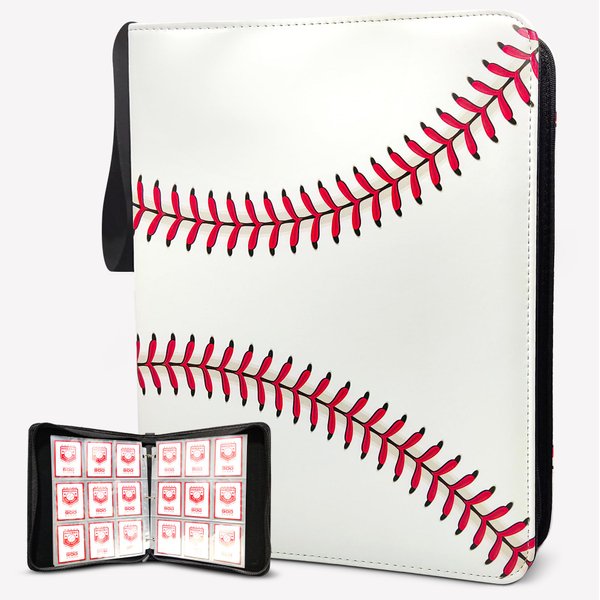 Baseball Card Binder with 900 Sleeves, Waterproof Card Holder with Hand Strap, Unique White Design – Durable Baseball Card Storage Book