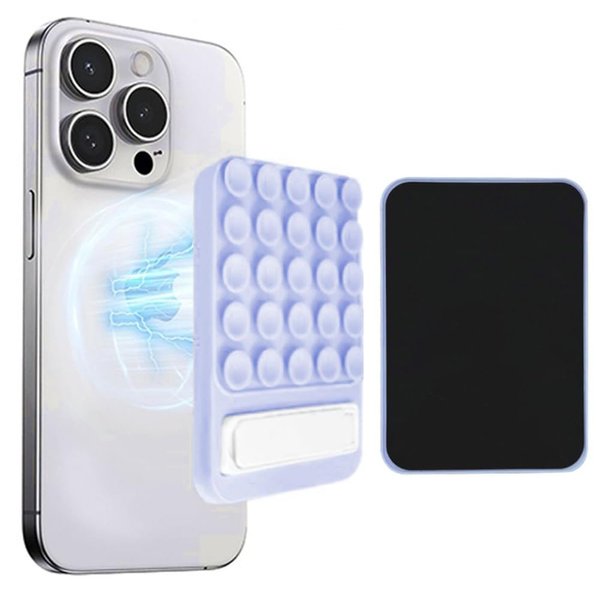 Magnetic Suction Phone Grippy for Magsafe Case, Silicone Suction Cup Phone Mount Detachable Suction Phone Grip for Iphone 16/15/14/13 Series, Hands-Free Selfie/Video for Selfie & TikTok Video (Purple)