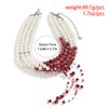 Jumwrit Vintage Layered Pearl Choker Necklace Chunky Chain Multi Strand Pearl Beaded Necklace Rhinestone Crystal Tassel 4 Tier Halloween Vampire Necklace Statement Accessories for Women (Red)