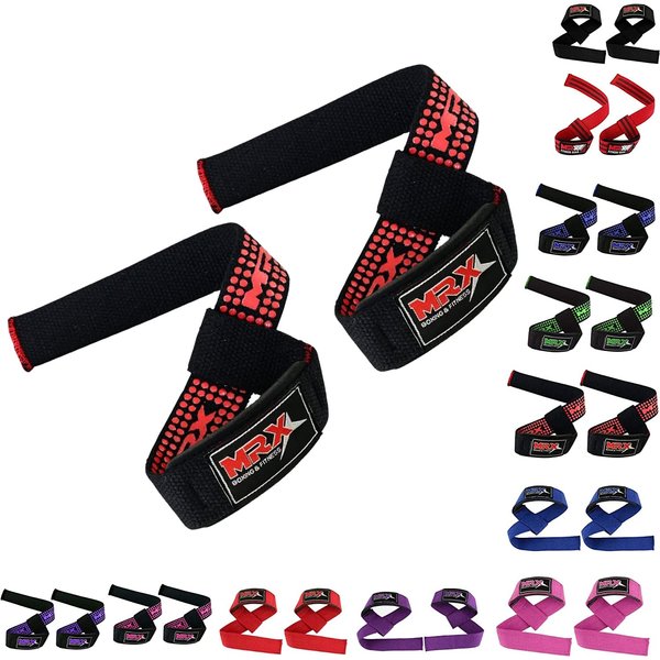 MRX Weight Lifting Bar Strap for Gym Workout Training Bodybuilding Deadlift Padded Straps Men/Women Black Red