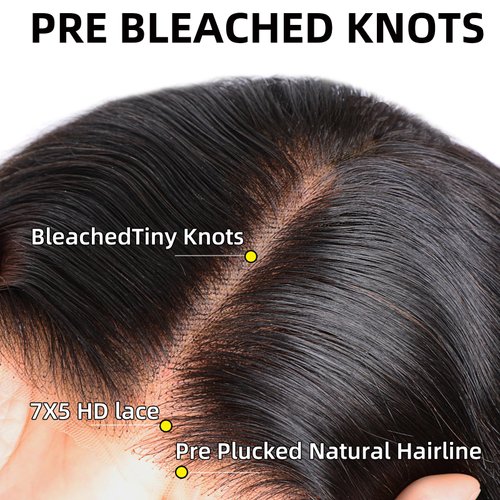 PERISMODA 12A Wear and Go Glueless Wigs Human Hair Pre Plucked Pre Cut 7x5 HD Lace Front Wigs Human Hair Straight Bleached Knots 180 Density Transparent Lace Closure Wigs Human Hair for Women 26 Inch