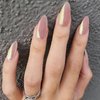 Almond Press on Nails Medium Pink Fake Nails Glossy Chrome False Nails with Designs Solid Color Glue on Nails Full Cover Acrylic Nails Stick on Nails for Women Girls Manicure Art 24 Pcs