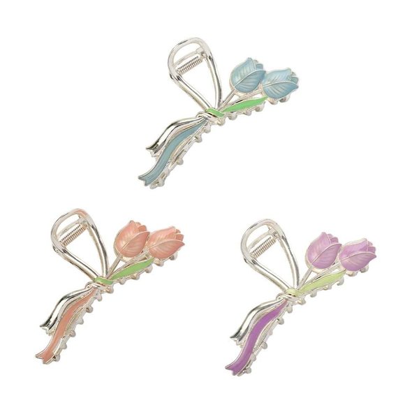 3PCS Tulip Hair Claw Clips Non-Slip Strong Metal Hair Clips Colorful Flower Hair Clip for Women Girls Thick and Thin Hair Accessories