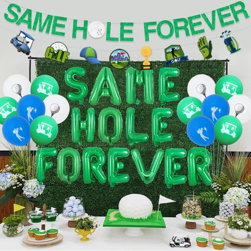 kreat4joy Golf Bachelorette Party Decorations Man, Same Hole Forever Party Green Foil Balloons Let’s Partee Banner Garland Pre-Sewn Sash for Men Sports Bachelor Party Supplies