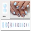 Blue Short Press on Nails Square Cute flower Fake Nails Daisy Flower Acrylic Nails Reusable Glossy Glue on Nails Spring Press on Nails Glossy Artificial Nails for Women Manicure 24pcs