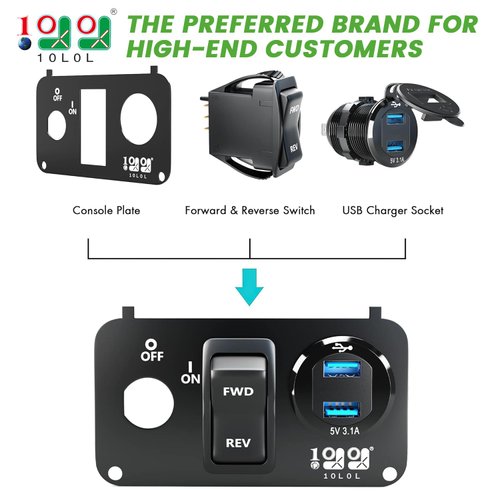 10L0L Golf Cart EZGO Key Switch Console Panel,Include DC 9V-48V Input 3.1A Fast Charge Dual USB Charger Sockets & Digital Voltmeter & Forward Reverse Switch for EZGO TXT & Medalist PDS