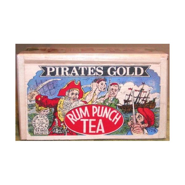 Pirates Gold Rum Punch Tea, 25 Tea Bags sealed in a wooden box for freshness