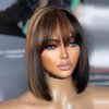 Jnymell Ombre Highlight Short Bob Human Hair Wigs with Bangs Brazilian Highlight 1BT30 Color Straight Bob 13x4 HD Transparent Lace Front Human Hair Wigs 150% Remy Short Bob Straight Hair Wig 10Inch
