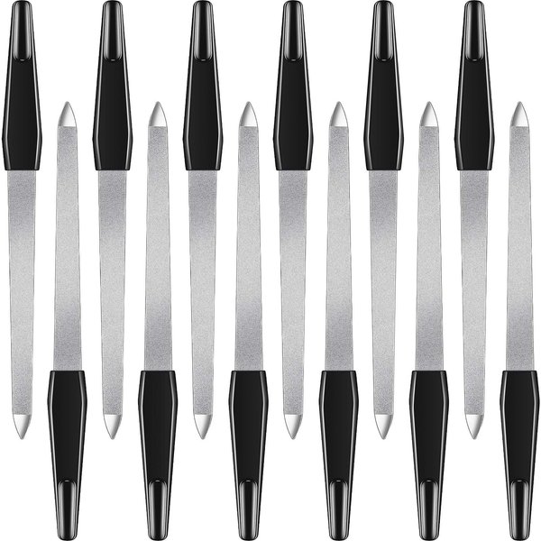 12 Pcs Metal Nail File 6.7 Inch Nail File Stainless Steel Nail File Double Sides Metal Sapphire File with Anti Slip Handle Fingernails Toenails Manicure File for Woman and Men (Black)