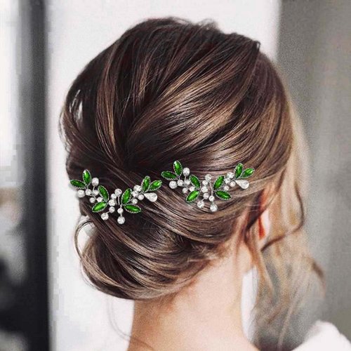 Casdre Crystal Bridal Hair Pins Rhinestone Bride Wedding Hair Piece Hair Accessories for Women and Girls (Pack of 2) (H Light Green)