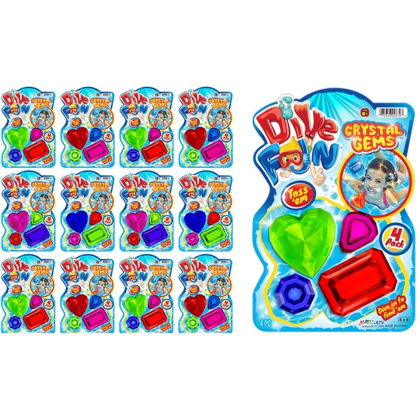 JA-RU Dive Fun Jewels & Gems Underwater Diving Toys (12 Pack, 48 Gems) Sinking & Floating Pool Toys for Boys & Girls. Kids Swimming & Diving Training Toys. Party Favors Treasure Chest Prizes. 879-12p
