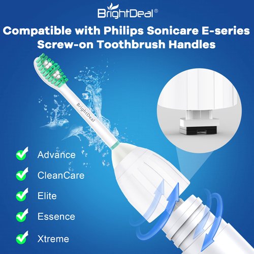 BrightDeal Toothbrush Heads for Philips Sonicare Essence Elite Advance Xtreme CleanCare E-Series Electric Sonic Screw-on Brush Replacement HX7022/66 HX7023 HX7001 with Cap, 6 Pack