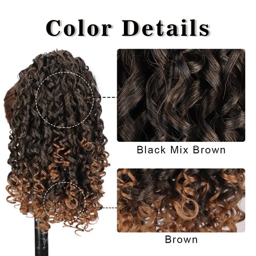 AISI BEAUTY Curly Ponytail Extension for Black Women Drawstring Ponytail Hair Extensions 14 Inch Synthetic Pony Tail Mix Brown Fake Ponytail with 2 Clips in(Mix Brown to Brown)