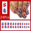 4th of July Press on Nails Short Square Fake Nails Patriotic White Five-Pointed Star Glue on Nails Independence Day Red Blue White Design Acrylic Nails False Nails for Women Girls Manicure Decor 24Pcs