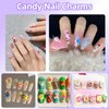 Colorful Candy Cute 3D Nail Charms, Flower Butterfly Bowknots Lollipop Candy Bear Nail Art Charms, Cute Hollow Pearls Cartoon Nail Charms Jewelry for Nail Art DIY Accessories with Pickup Tools