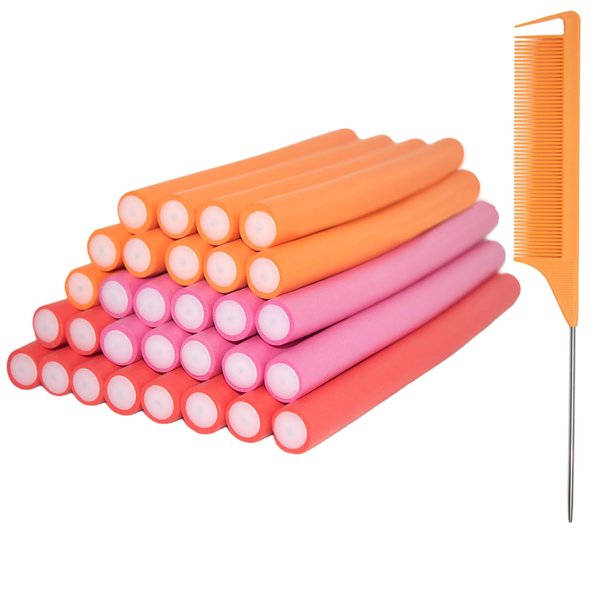 30pcs Flexible Curling Rods Flexi Foam Rollers Twist 9.45” Flex Foam Hair Curlers No Heat Twist Rods for Long Medium Short Hair (Diameter 2.0cm, 30rods)