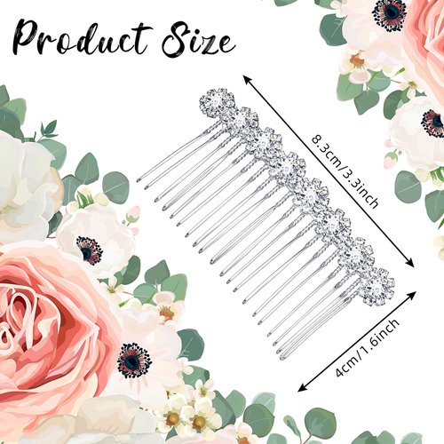 Geosar 4 Pieces Alloy Rhinestone Side Hair Combs Crystal Flower Hair Clips Wedding Hair Comb Bridal Jewelry Hair Clips Combs French Hair Accessories for Women and Girls