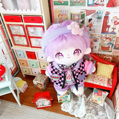 niannyyhouse 20cm Plush Doll Clothes Headband Hoodie Coat Pants Doll Dress Up (Purple)