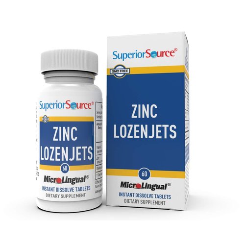 Superior Source Zinc Lozenjets, Zinc (5 mg), Vitamin C (15 mg), Quick Dissolve MicroLingual Tablets, 60 Ct, Supports Immune, Skin and Antioxidant Health. Non-GMO