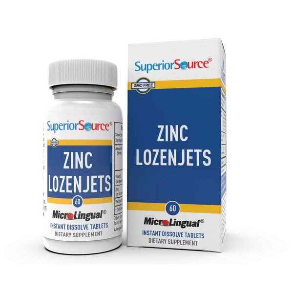 Superior Source Zinc Lozenjets, Zinc (5 mg), Vitamin C (15 mg), Quick Dissolve MicroLingual Tablets, 60 Ct, Supports Immune, Skin and Antioxidant Health. Non-GMO