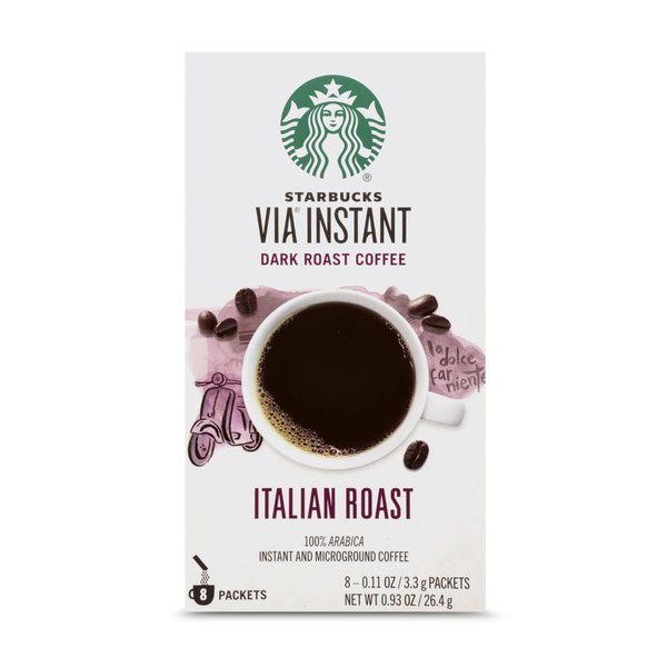 Starbucks VIA Instant Coffee, Dark Roast Coffee, Italian Roast, 100% Arabica, 12 boxes (96 packets total)