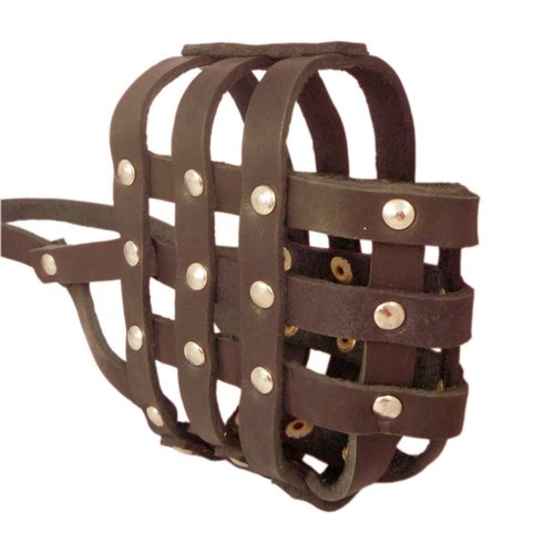 Real Leather Dog Basket Muzzle #107 Brown - Pit Bull, Amstaff (Circumference 12", Snout Length 3.5")