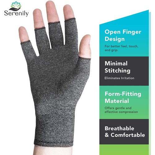Serenily Arthritis Gloves - Compression Gloves for Arthritis for Women & Men. Fingerless Gloves for Carpal Tunnel, Rheumatoid Arthritis, Hand, Wrist Arthritis Pain Relief Gloves for Typing, Crocheting