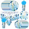 81Pcs Newborn Baptism Church Birthday Party Supplies Blue God Bless Party Tableware Set Blue First Communion Party Decoration