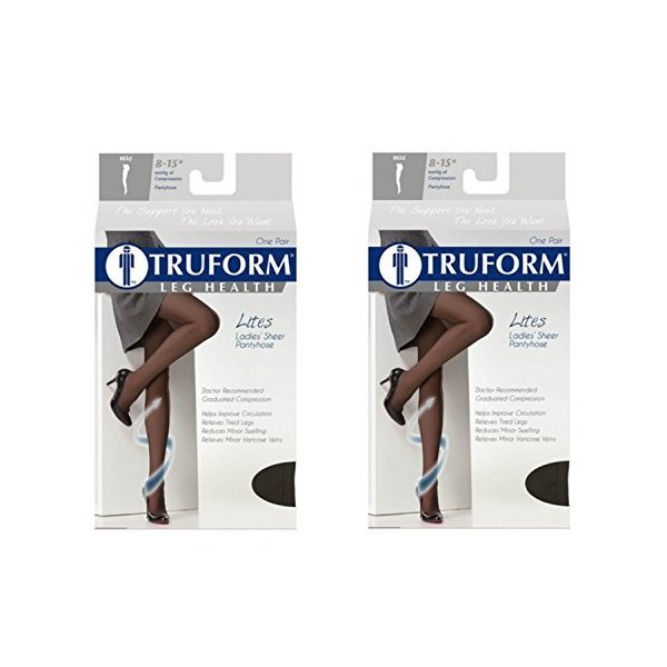 Truform Compression 8-15 mmHg Sheer Pantyhose Black, Queen Plus, 2 Count (1765BL-QP 2PK)