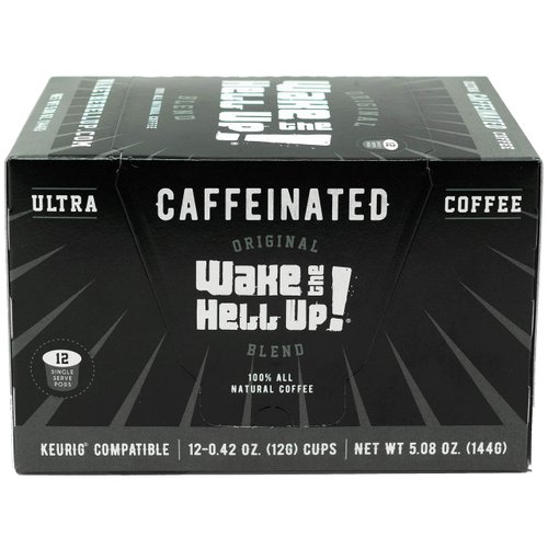 Wake The Hell Up! Dark Roast Single Serve Coffee Pods | Ultra-Caffeinated Coffee For K-Cup Compatible Brewers | 12 Count, 2.0 Compatible