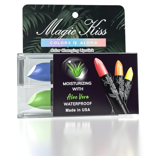 Magic Kiss Color Changing Matte Lipstick set, Long Lasting Nutritious Lips Moisturizer Magic Temperature Color Change Lip Balm with Aloe Vera PH Lipstick MADE IN USA (2 Pack - Green & Blue)