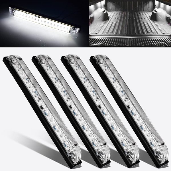 nifeida 8" Clear Lens 18LED Waterproof Utility Strip Light Bar Surface Mount for 12V Marine Boat RV Interior Light Slim Line Pickup Truck Under Hood Lights Side Marker Lamp [Pack of 4]