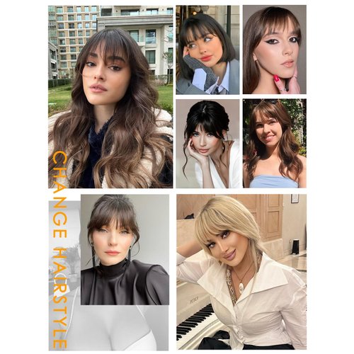 LNERATO Clip in Bangs 100% Real Human Hair Fake Bangs Hair Clip on Bangs for Women Clip in Hair Extensions Fringe Air Bangs Hairpieces for Daily Wear(Wispy Bangs,Brown)