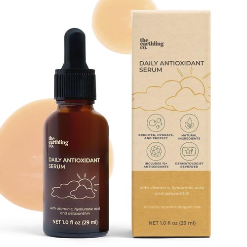 The Earthling Co. Antioxidant Serum for Daily Use - Brightens, Evens Skin Tone and Reduces Dark Spots with Vitamin C and Hyaluronic Acid - Gentle Hydrating Serum for Sensitive Skin, 1.0 fl oz