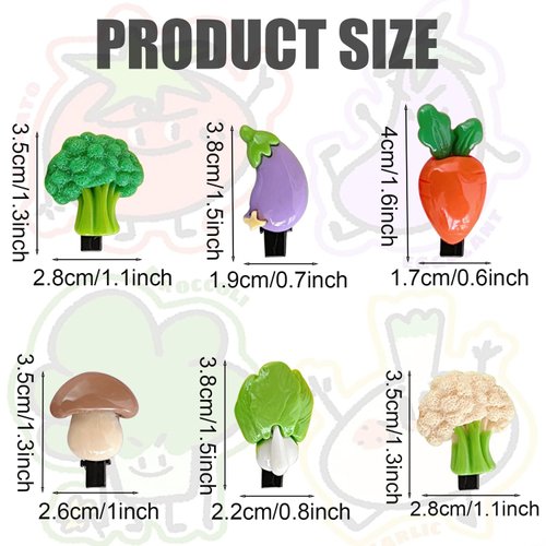 6 Pair Vegetable Hair Clip,Food Hair Clips,Vegetable Alligator Hair Clip,Vegetable Hair Barrettes for Girl Hair Accessories-(12 Pcs)