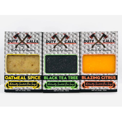 Duty Calls Supply Co. All Natural Firefighter Bar Soap, 3 Bar Variety Pack-Black Tea Tree, Blazing Citrus and Oatmeal Spice
