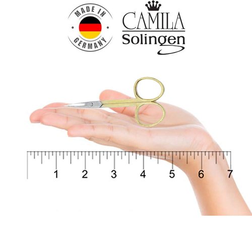 Camila Solingen CS05 Professional Nail Cuticle Scissors, Hypoallergenic Gold Plated Sharp Curved Manicure Pedicure Grooming for Finger and Toe Nail Care. Made of Stainless Steel in Solingen, Germany