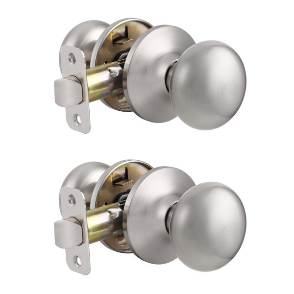 Probrico Passage Door Knobs 2Pack, Brushed Nickel Interior Door Handles Keyless, Round Ball Knob for French Closet Hallway, Universible Lever, Solid Adjustable Latch