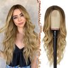 BARSDAR Long Ombre Blonde Wigs - 26 Inch Long Wavy Middle Part Wig for Women - Natural Looking Soft Synthetic Hair Replacement Wig Daily Party Cosplay Halloween Wig- Ombre Blonde