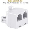Uvital RJ11 Duplex Wall Jack Adapter Dual Phone Line Splitter Wall Jack Plug 1 to 2 Modular Converter Adapter for Office Home Fax Model Cordless Phone System, White(2 Pack)