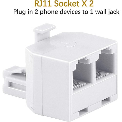 Uvital RJ11 Duplex Wall Jack Adapter Dual Phone Line Splitter Wall Jack Plug 1 to 2 Modular Converter Adapter for Office Home Fax Model Cordless Phone System, White(2 Pack)
