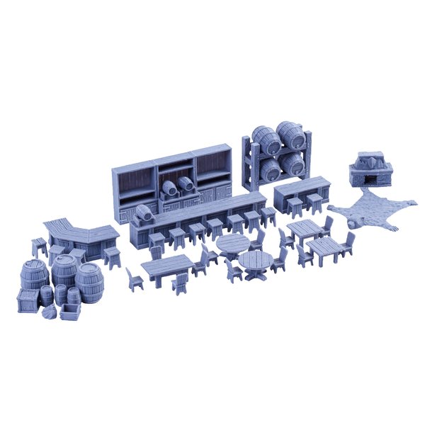 Tavern Bar Furniture Set DND Terrain 28mm for Dungeons and Dragons, Pathfinder, Warhammer 40k, RPG, Miniatures, Age of Sigmar, Tabletop, D and D Gifts