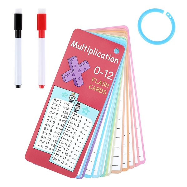 Ptwola 17 Pcs Multiplication Table 0-12 Memory Cards Set Math Skill Drill Practice Chart with Hole Learn Manipulatives Fact Cards Game Education Supplies for Self-Checking Skill Building Test Prep