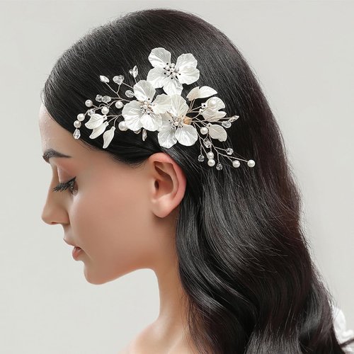Casolvx Wedding Pearl Leaf Hairpin Bridal Hairpin Handcrafted Flower Headband For Brides And Bridesmaids With Wedding Parties and Dinner