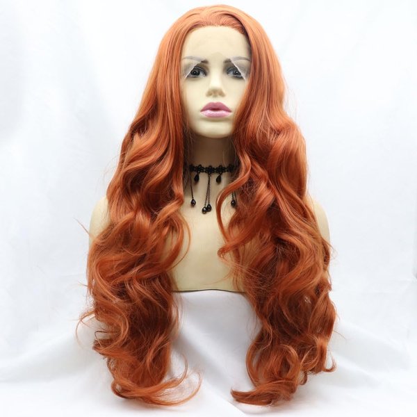 Xiweiya Long Wavy Copper Orange Red Synthetic Lace Front Wig With Heat Resistant Fiber Natural Hairline Light Lace Little Mermaid Princess Red Hair No Shiny for Women Darg Queen Halloween Cosplay