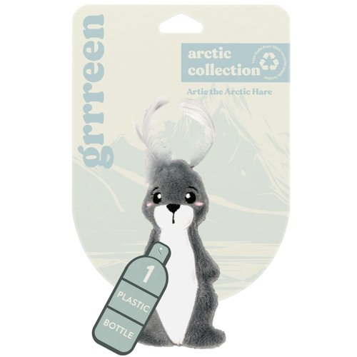GRRREEN Stuffed Animal Cat Toy | Arctic Collection | Feather Arctic Hare Toy for Indoor Cats | Cute Interactive Plush Toys for Swatting & Playing | Made of Eco-Friendly & Recycled Materials - Go Green