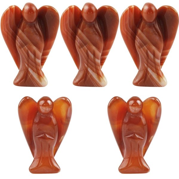 mookaitedecor Guardian Angel Figurines Set of 5,Crystals Gemstone Carved Mini Statue for Love,Peace & Healing 1.5 inch