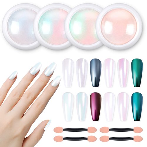 Artdone Chrome Nail Powder Metallic Mirror Glitter Effect Pigment Iridescent Aurora Mermaid Pearl Dust Kit for Gel Polish Nail Art Decoration, Resin Craft
