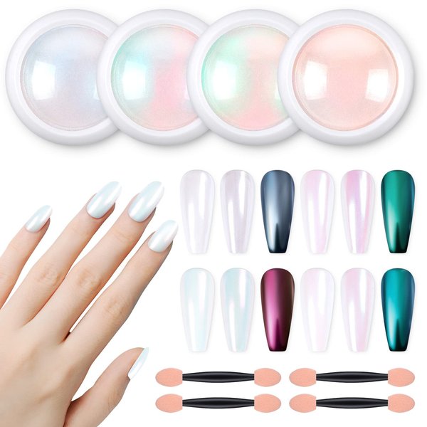Artdone Chrome Nail Powder Metallic Mirror Glitter Effect Pigment Iridescent Aurora Mermaid Pearl Dust Kit for Gel Polish Nail Art Decoration, Resin Craft